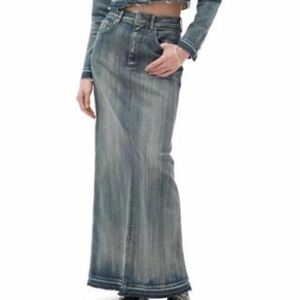 GANNI Tint Edge faded-wash stretch-organic denim maxi skirt - EU 32 / US 0